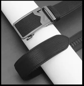 Men black genuine leather automatic buckle belt business casual waist belt stylish accessory