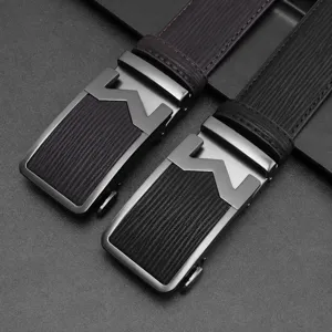 Men S Split Leather Belt Automatic Buckle Casual Business Dress Waistband Metal Ratchet Buckle Belt For Men Suit Trousers