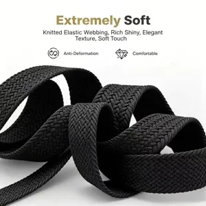 Men's black stretch braided elastic woven casual golf belt with soft touch and texture.