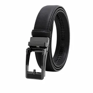 Men Business Casual Automatic Buckle Belt Two Layer Cowhide Leather Pants Belt Gunmetal Black Fashion Waist Belt