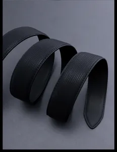 Black mens leather belt strap replacement automatic buckle formal business trousers accessory.