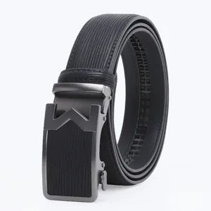 Men's automatic buckle leather belt business casual black textured strap waist accessory