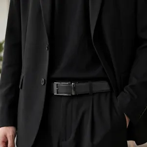 Men's automatic buckle leather belt business casual suit belt black split leather strap