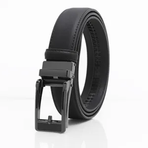 Men's black leather belt featuring automatic buckle, ideal for business casual wear.