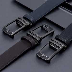 Men's automatic buckle leather belt business casual dress suit belt with metal ratchet system.