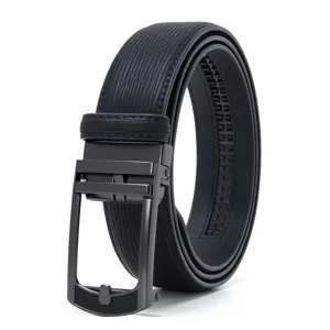 Men's automatic buckle leather belt business casual black ratchet belt for trousers