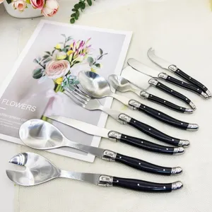 Stainless Steel Western Cutlery Set With Black Plastic Handle Knife Fork Spoon Tableware For Home Kitchen Dining