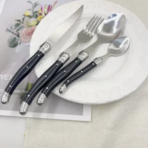 Stainless steel flatware set black plastic handle western knife fork spoon table tableware