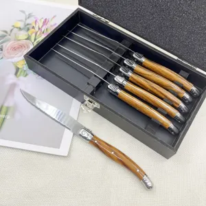 Edelstahl Steakmesser Set mit Holzmaserung Griffen in Aufbewahrungsbox Tischmesser