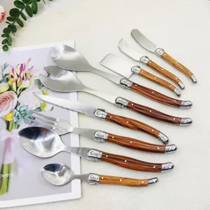 Edelstahl Westliches Steak Messer Gabel Löffel Set Holzmaserung Griff Küche Essbesteck