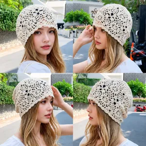 Japanese handmade hollow crochet beanie retro knitted slouchy cap for women stylish summer