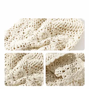 Handmade hollow knitted slouchy beanie hat, vintage lightweight breathable crochet women cap