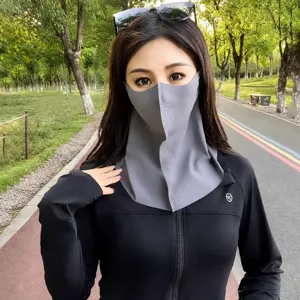 Detailed view of ice silk sun protection face mask with UPF50+ full face and neck coverage.