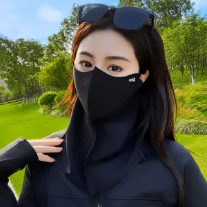 Full face sun protection face mask UV block ice silk breathable summer neck guard detail shot.