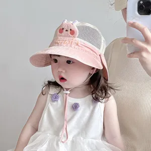 Cute baby sun hat summer breathable mesh toddler bucket hat outdoor girl cap pink