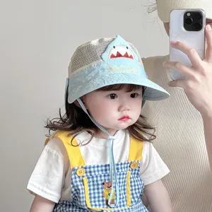 Cute baby sun hat with breathable mesh and cute shark embroidery, perfect for outdoor summer.