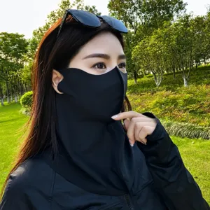 Black facekini sun protection mask, ice silk breathable full face and neck cover summer.