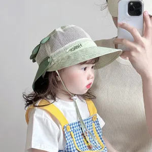 Summer baby sun hat breathable mesh toddler bucket hat cute green leaf outdoor sunhat