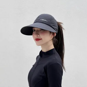 Breitkrempige offene Sonnenkappe für Damen und Herren, schnelltrocknendes Visier in Dunkelgrau.