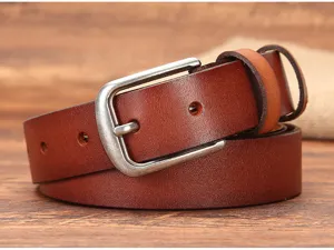 Klassieke bruine lederen riem voor dames met metalen gesp casual jeans taille accessoire