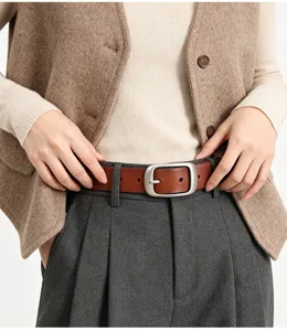 Damen echtes Ledergürtel mit Dornschließe vielseitige Freizeithose Gürtel für Alltagkleidung