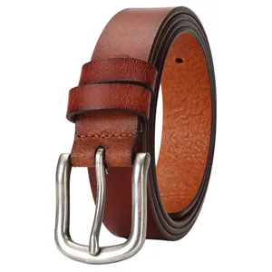 Cintura in vera pelle marrone classica da donna con elegante fibbia ad ardiglione.