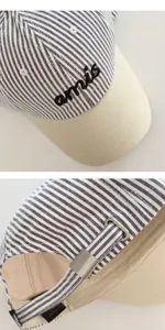 Korean style striped embroidered baseball cap with metal buckle, casual sun hat for women.