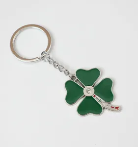 Souvenir Italia portachiavi quadrifoglio metallo smalto verde ciondolo portafortuna