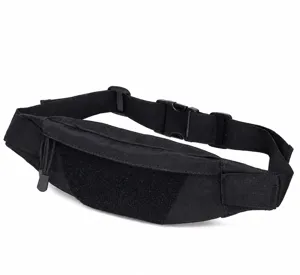 Close-up detail of the black tactical waist bag with MOLLE webbing and durable buckle.
