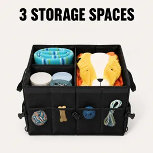 Organizador plegable para maletero de coche con múltiples compartimentos y gran capacidad.