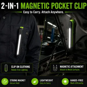 Lampe de travail LED 2en1 avec clip aimanté, torche de poche portable rechargeable outdoor.