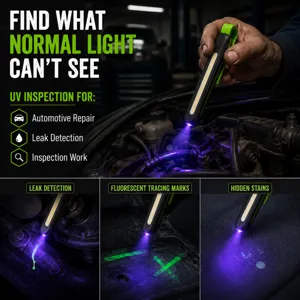 Lampe torche UV portable et baladeuse magnétique pour réparation auto et détection de fuites.