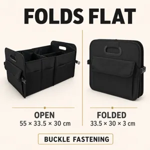 Organizador de maletero de coche plegable con múltiples compartimentos de tela oxford.