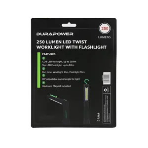 Lampe de travail LED portable avec torche 250 lumens double source lumineuse pour inspection.