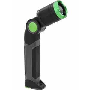Foldable LED work light with magnetic base, adjustable torch for outdoor camping and car repair.