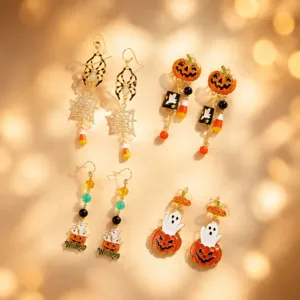Halloween oorbellen set met schattige spook pompoen en spinnenweb voor feest sieraden.