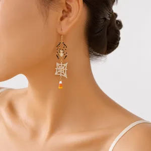 Halloween spinneweb strass lange oorringen grappige asymmetrische kwast sieraden dames