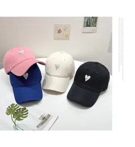 Korean style cute heart embroidered baseball cap, soft top couple sun hat, casual dad hat.