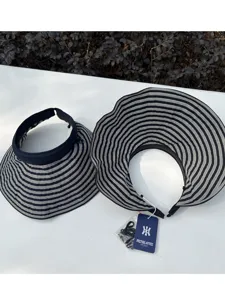 Visiera parasole a righe con tesa larga e fascia, protezione solare estiva anti-UV.