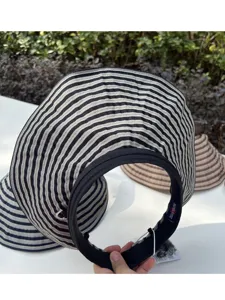 Cappello da sole vuoto a righe da donna estate tesa larga protezione UV visiera pieghevole