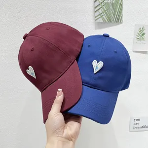 Unisex Cotton Baseball Cap Cute Heart Embroidery Adjustable Casual Dad Hat Summer Sun Protection Outdoor Cap