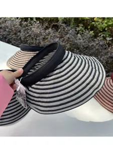 Cappello da sole a righe con tesa larga, parte superiore vuota, protezione UV per estate.