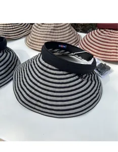 Visiera parasole a righe con tesa larga, cappello estivo pieghevole protezione UV donna.