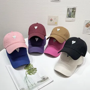 Women cute heart embroidery baseball cap casual soft top adjustable sun hat multi-color