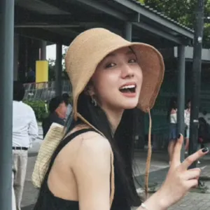 Summer cotton linen sun hat wide brim breathable woven bucket hat for women outdoors