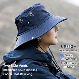 Outdoor Sun Protection Bucket Hat For Men Wide Brim Quick Dry Breathable Hiking Fishing Cap Solid Color Versatile