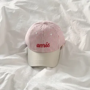 Korean Striped Embroidered Baseball Cap For Women Sun Protection Adjustable Curved Brim Hat Fashion Casual Cap