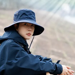 Men outdoor sun protection bucket hat with wide brim for summer fishing hiking breathable cap.