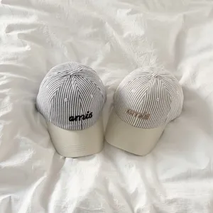 Korean style striped embroidered baseball cap, fashion sun hat with classic duckbill brim.