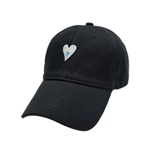 Black baseball cap with cute heart embroidery, casual soft top cotton sun hat for daily wear.